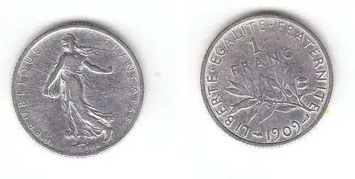 1 Franc Silber Münze Frankreich 1909 (113070)