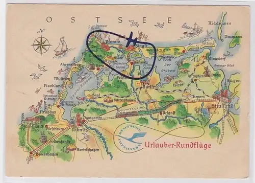 91391 Reklame AK Deutsche Lufthansa Urlauber Rundflüge Ostsee Darss Zingst 1960