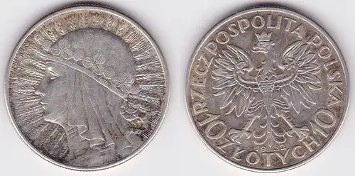10 Zlotych Zloty Silber Münze Polen 1932, Frauenkopf Königin Jadwiga (122312)