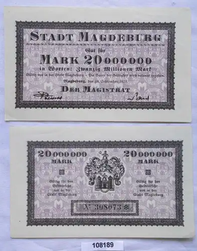 20 Millionen Mark Banknote Inflation Magdeburg 9.August 1923 (108189)