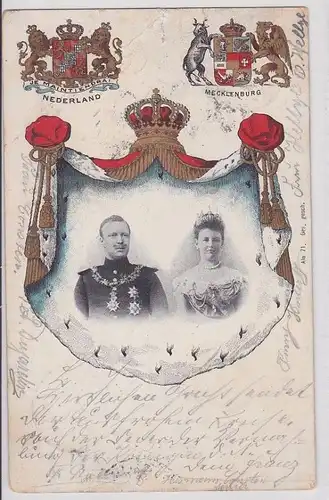 91050 Wappen Ak adlige Vermählung zwischen Niederlande und Mecklenburg 1901