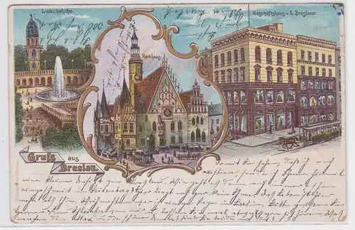 87705 Ak Lithographie Gruss aus Breslau Geschäftshaus usw. 1901
