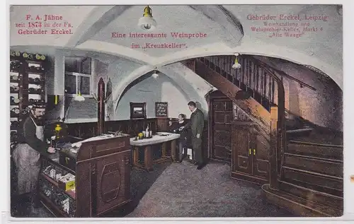 88491 Reklame AK Gebrüder Erckel Weinstube im Kreuzkeller Leipzig Markt um 1920