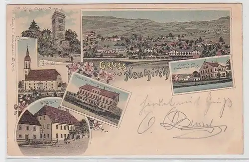 72412 Ak Lithografie Gruss aus Neukirch Rittergut, König Johann Turm 1899