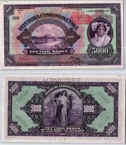 5000 Kronen Korun Banknote Protektorat Böhmen & Mähren 1943 (124000)