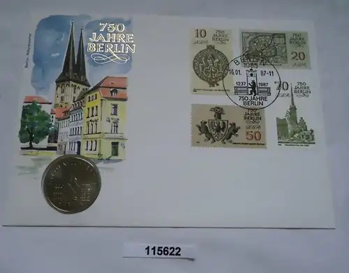 DDR Numisbrief mit 5 Mark 750 Jahre Berlin Nikolaiviertel 1987 (115622)