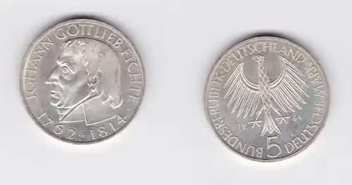 5 Mark Silber Münze Deutschland Johann Gottlieb Fichte 1964 J (124392)