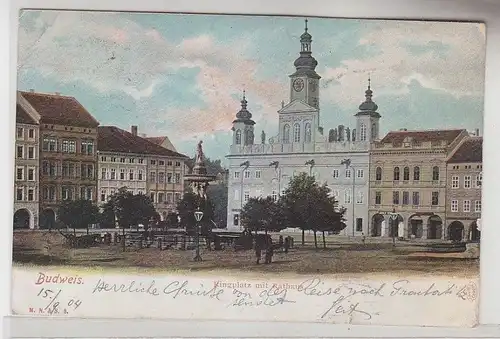 71118 Ak Budweis Ringplatz mit Rathaus 1904