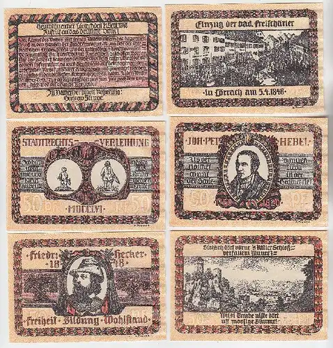 6 Banknoten Notgeld Stadt Lörrach 1922 (111997)
