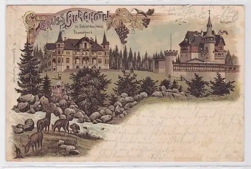 86928 Lithografie AK Gruss vom Burghotel in Schierke (Harz) - Dependance & Hotel