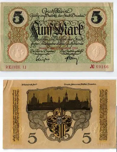 5 Mark Banknote Notgeld Stadt Dresden 1.November 1918 (123840)