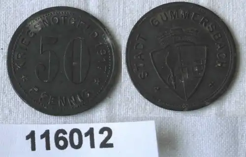 50 Pfennig Zink Münze Notgeld Stadt Gummersbach 1917 (116012)