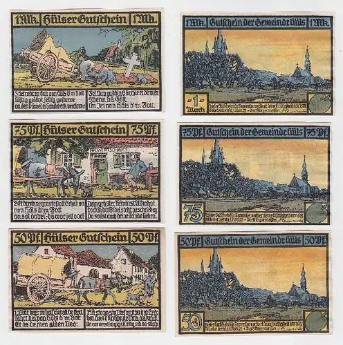3 Banknoten Notgeld Gemeinde Hüls bei Krefeld 1921 (116126)