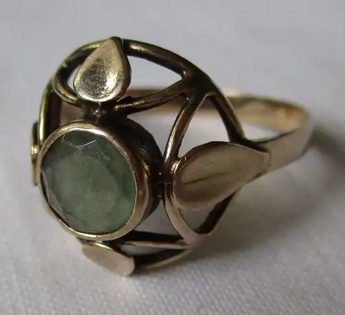 Dekorativer 333er Gold Ring Damenring mit graugrünem Stein (114357)