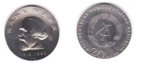 DDR Gedenk Münze 20 Mark Karl Marx 1968 Silber (110445)