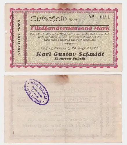500000 Mark Banknote Leipzig Leutzsch Zigarrenfabrik Karl Gustav Schmidt(121907)