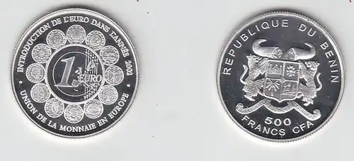 500 Franc Silber Münze Benin Einführung des Euro in Europa 2002 (113681)