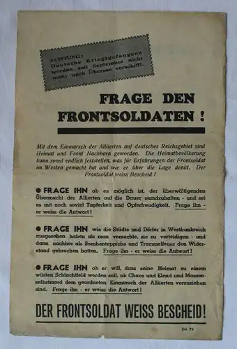 Seltenes Flugblatt der Alliierten 2. Weltkrieg Propaganda Frontsoldat (115490)