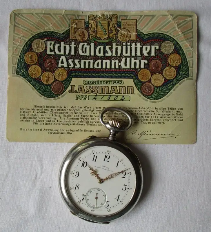 Silberne Taschenuhr J.Assmann Glashütte 900er Silber um 1910 (110677) 0