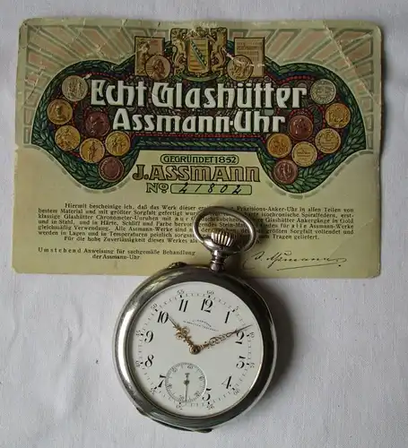 Silberne Taschenuhr J.Assmann Glashütte 900er Silber um 1910 (110677)