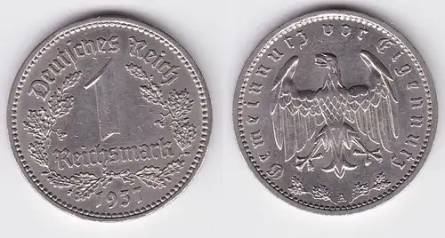 1 Mark Nickel Münze III.Reich 1937 A Jäger Nr. 354 (125544)