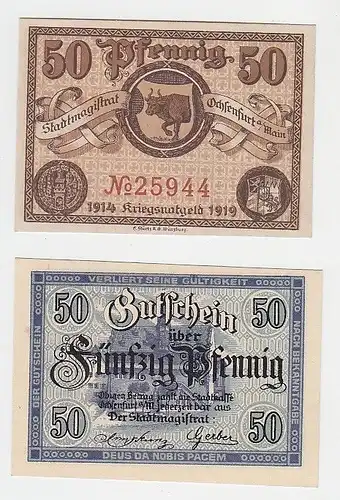 2 x 50 Pfennige Banknoten Notgeld Stadt Ochsenfurt am Main 1919 (110904)