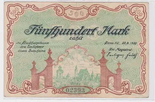 500 Mark Banknote Stadthauptkasse Sorau N.L. 22.9.1922 (118953)