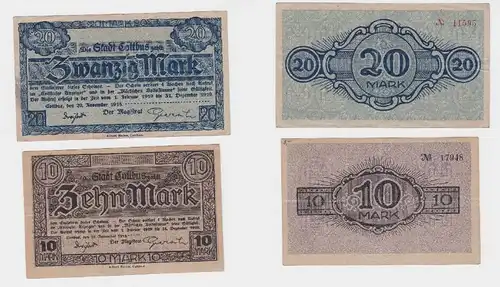 10 und 20 Mark Banknoten Stadt Cottbus 20.11.1918 (119359)
