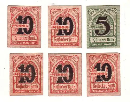 6 Banknoten Notgeld Rostocker Bank 1920 (117025)