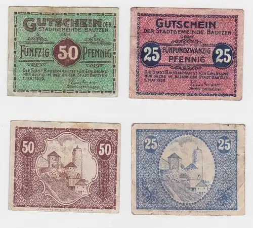 25 & 50 Pfennig Banknote Notgeld Stadtgemeinde Bautzen 1920 (120653)