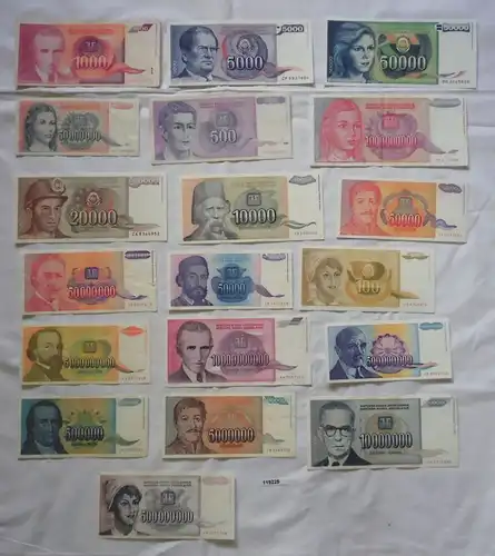 19 Banknoten Jugoslawien 100 bis 10 Milliarden Dinar 1985-1994  (119225)