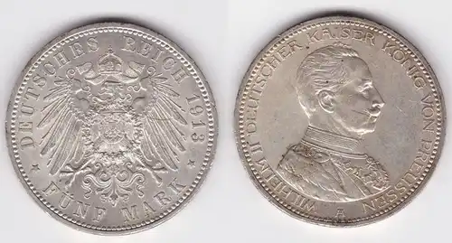5 Mark Silbermünze Preussen Wilelm II in Uniform 1913 Jäger 114  (123409)