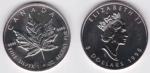 5 Dollar Silber Münze Canada Kanada Maple Leaf 1996 (124612)