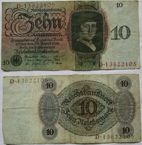 10 Reichsmark Banknote Deutsches Reich 11.10.1924 Rosenberg 168 b (117885)