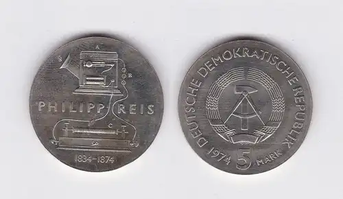 DDR Gedenk Münze 5 Mark Philipp Reis 1974 (115296)
