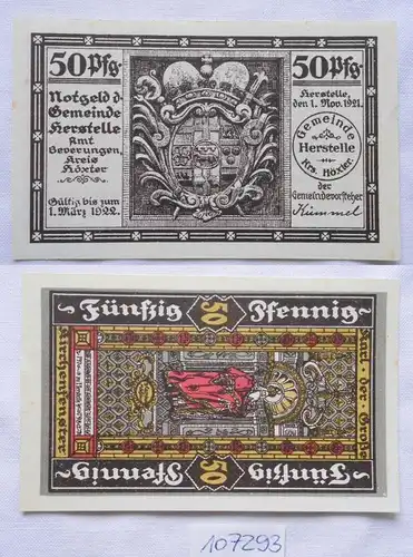 50 Pfennig Banknote Notgeld Herstelle Kreis Höxter 1921 (107293)