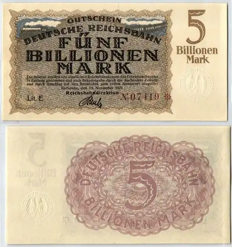 5 Billion Mark Banknote Reichsbahndirektion Karlsruhe 15.10.1923 (108813)