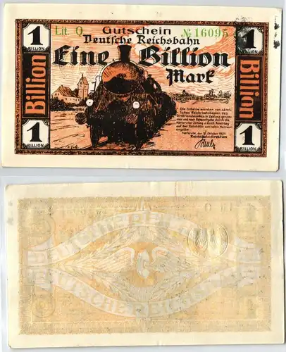1 Billion Mark Banknote Reichsbahndirektion Karlsruhe 16.10.1923 (104803)