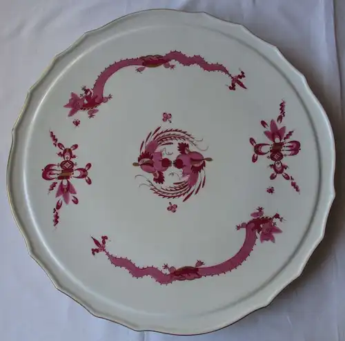 MEISSEN Porzellan Tortenplatte reicher Hofdrache purpur Goldrand 37 cm (124979)