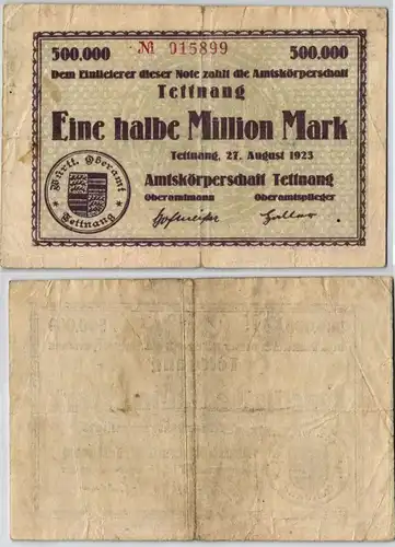 1/2 Million Mark Banknote Amtskörperschaft Tettnang 27.08.1923 (121664)