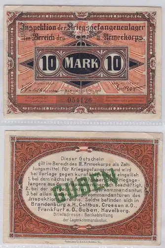 10 Mark Banknote Kriegsgefangenen Lagergeld 1917 III.Armeekorps Guben (120040)