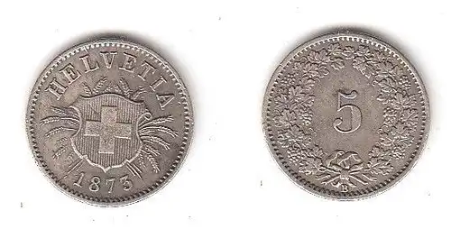 5 Rappen Nickel Münze Schweiz 1873 B (114338)