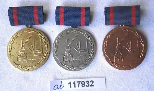3 x DDR Verdienstmedaille Seeverkehrswirtschaft Gold Silber & Bronze (117932)