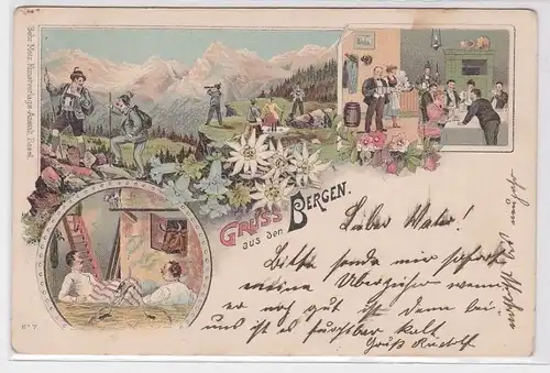17483 Humor Ak Lithographie Gruß aus den Bergen um 1900