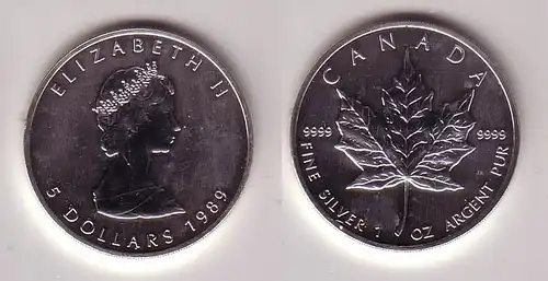 5 Dollar Silber Münze Kanada Meaple Leaf 1989 1 Unze Feinsilber (104991)
