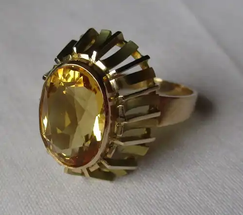 Hochwertiger Damen Ring aus 585er Gold Handarbeit mit gelbem Stein (124202)