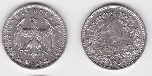 1 Mark Nickel Münze 3.Reich 1938 A, Jäger 354 (110808)