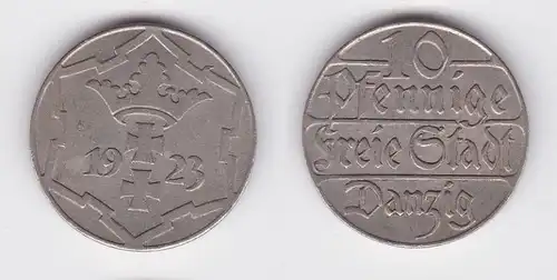 10 Pfennig Kupfer Nickel Münze Danzig 1923 Jäger D 5 (114060)