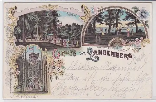 89423 Ak Lithographie Gruß aus Langenberg Restaurant usw. 1899