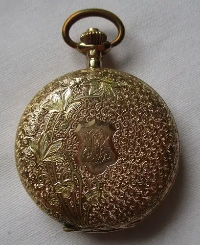 Charmante Damen Savonette Taschenuhr 585er Gold Sprungdeckel Blumen (107187)
